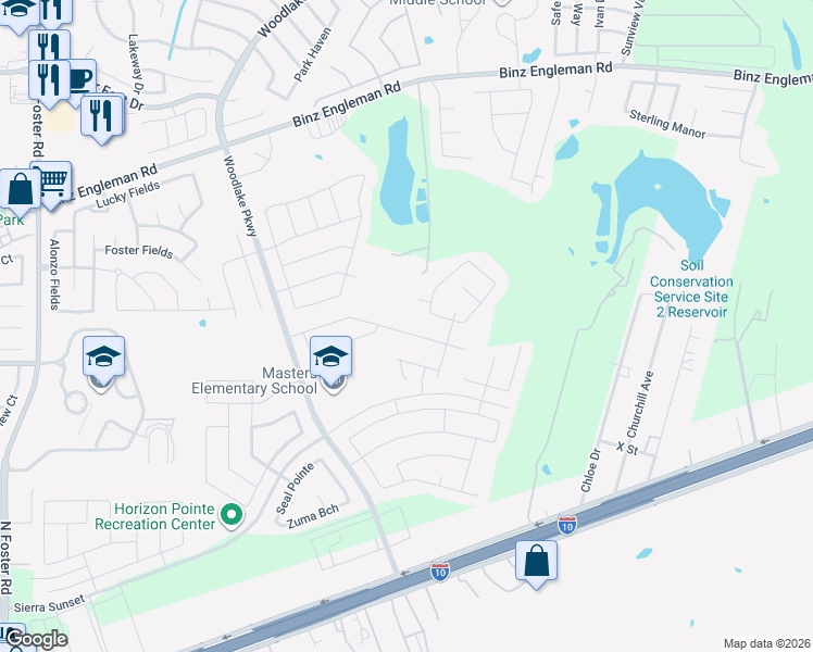 map of restaurants, bars, coffee shops, grocery stores, and more near 7246 Lunar Eclipse in Converse