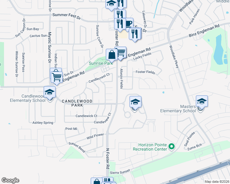 map of restaurants, bars, coffee shops, grocery stores, and more near 6531 Candlearch Circle in San Antonio