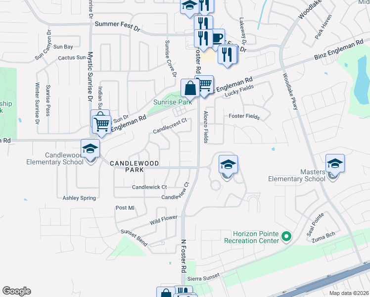 map of restaurants, bars, coffee shops, grocery stores, and more near 6503 Candlearch Circle in San Antonio
