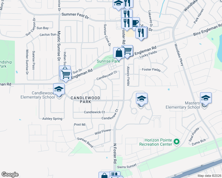 map of restaurants, bars, coffee shops, grocery stores, and more near 6503 Candlearch Circle in San Antonio