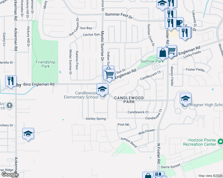 map of restaurants, bars, coffee shops, grocery stores, and more near 3714 Candleglenn in San Antonio