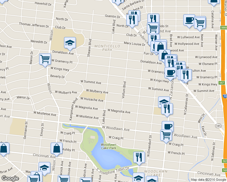 map of restaurants, bars, coffee shops, grocery stores, and more near 2046 West Mulberry Avenue in San Antonio