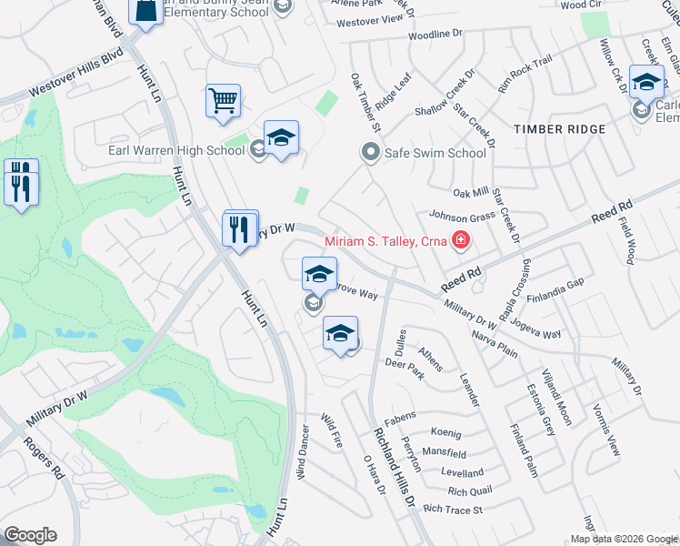 map of restaurants, bars, coffee shops, grocery stores, and more near 9247 Foxgrove Way in San Antonio