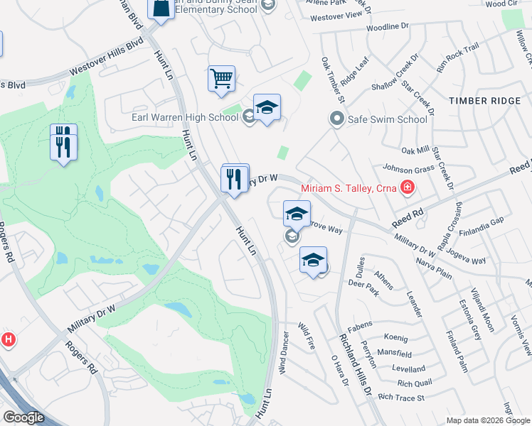map of restaurants, bars, coffee shops, grocery stores, and more near 9331 Foxgrove Way in San Antonio