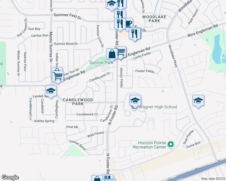map of restaurants, bars, coffee shops, grocery stores, and more near 6531 Candlearch Circle in San Antonio