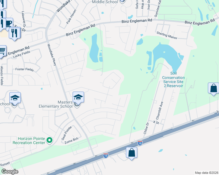 map of restaurants, bars, coffee shops, grocery stores, and more near 7307 Lunar Eclipse in Converse