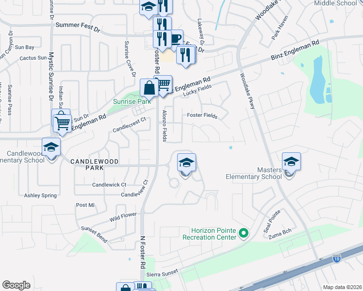 map of restaurants, bars, coffee shops, grocery stores, and more near 6650 Hartnet Fields in Converse
