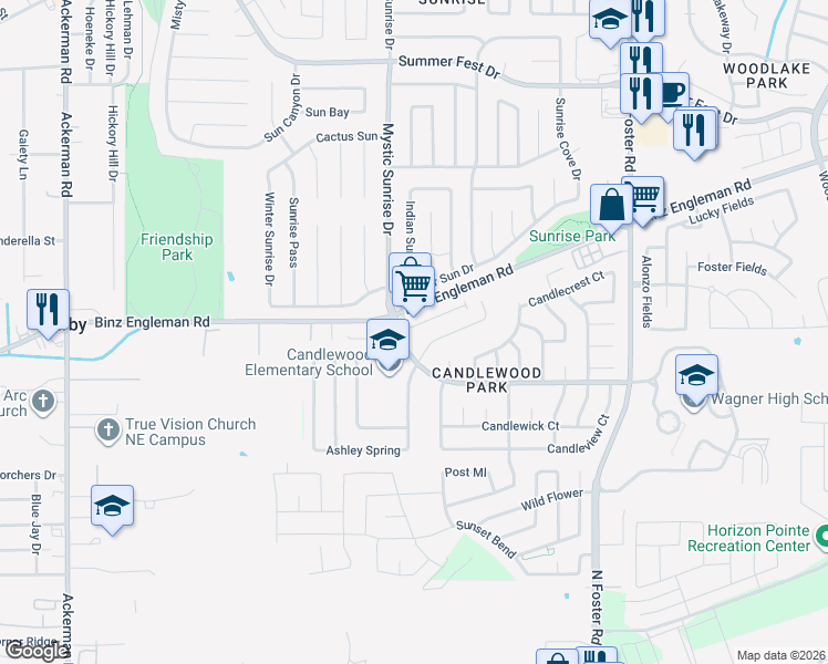 map of restaurants, bars, coffee shops, grocery stores, and more near 6220 Binz-Engleman Road in San Antonio