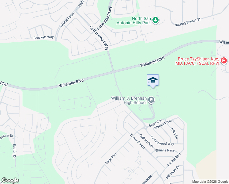 map of restaurants, bars, coffee shops, grocery stores, and more near 2400 Cottonwood Way in San Antonio