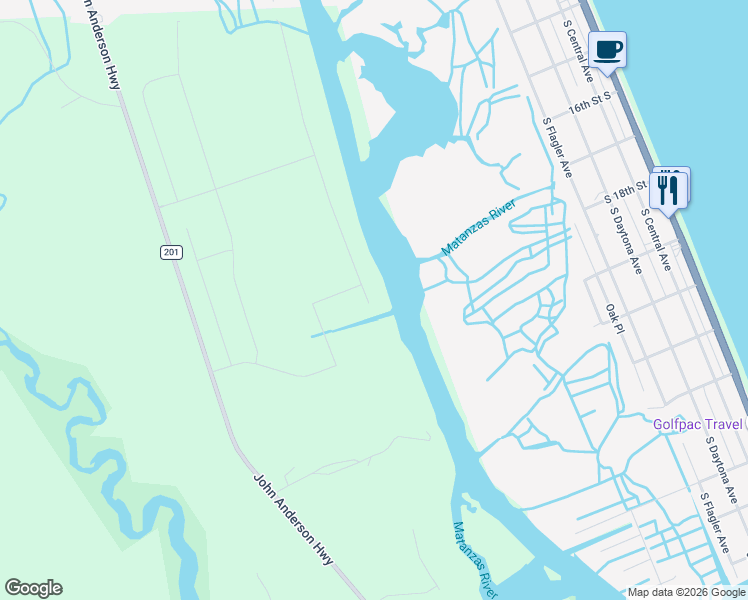 map of restaurants, bars, coffee shops, grocery stores, and more near 1799 John Anderson Highway in Flagler Beach