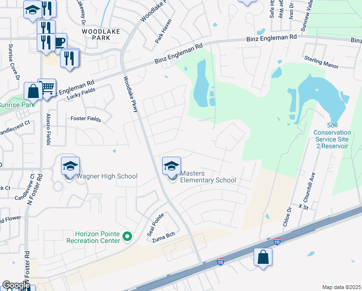 map of restaurants, bars, coffee shops, grocery stores, and more near 7159 Lunar Eclipse in Converse