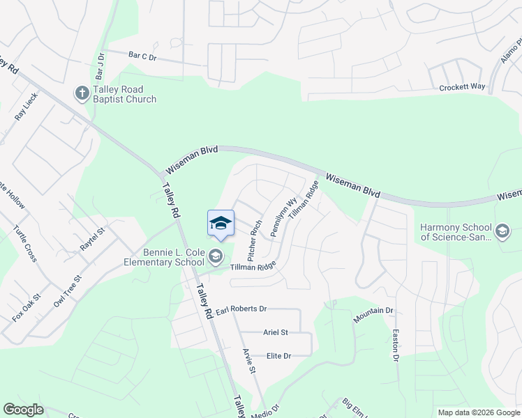 map of restaurants, bars, coffee shops, grocery stores, and more near 12023 Benetto Alley in San Antonio