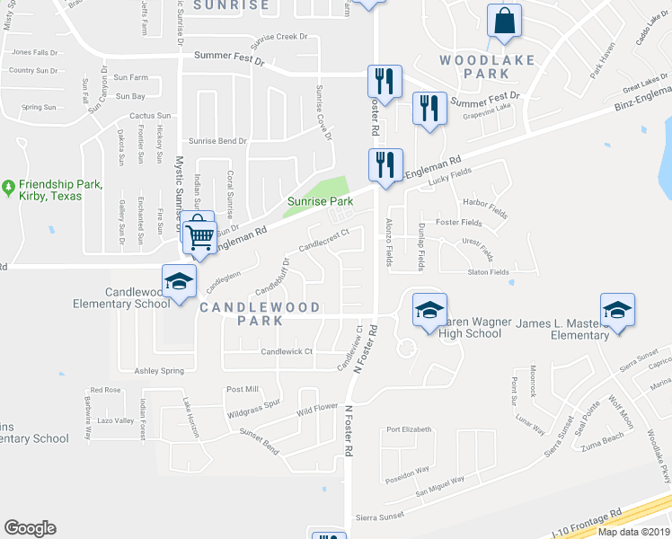 map of restaurants, bars, coffee shops, grocery stores, and more near 3123 Candleside Drive in San Antonio