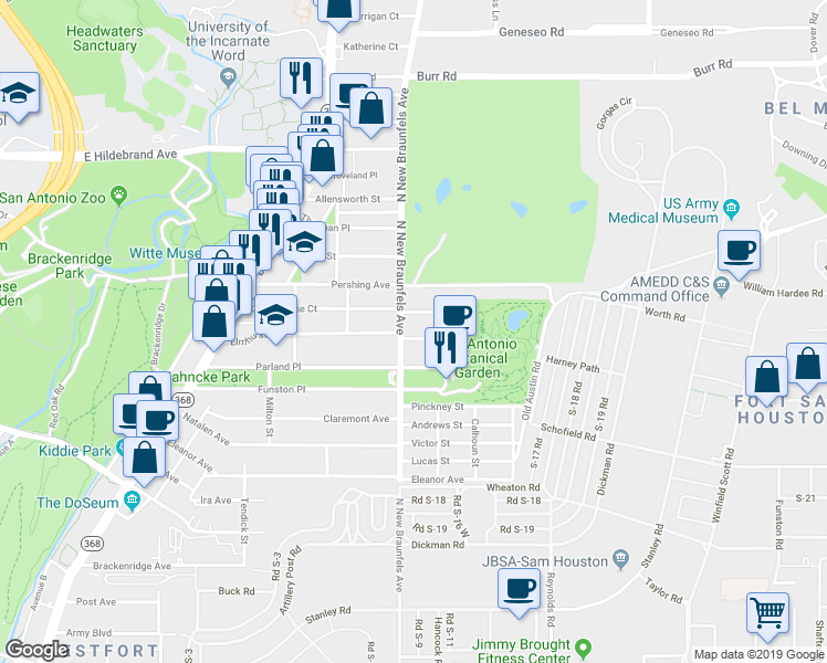 map of restaurants, bars, coffee shops, grocery stores, and more near 520 Queen Anne Court in San Antonio
