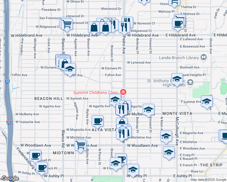 map of restaurants, bars, coffee shops, grocery stores, and more near 431 West Kings Highway in San Antonio