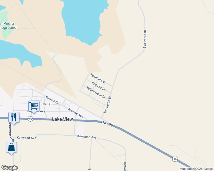 map of restaurants, bars, coffee shops, grocery stores, and more near 102 Yosemite Drive in Del Rio