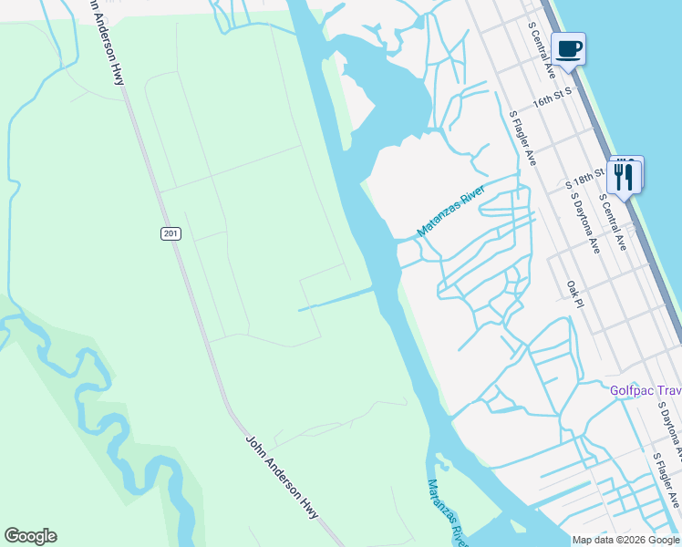 map of restaurants, bars, coffee shops, grocery stores, and more near 1799 John Anderson Highway in Flagler Beach