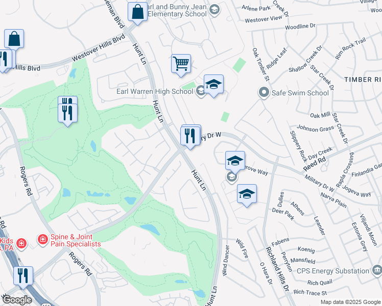 map of restaurants, bars, coffee shops, grocery stores, and more near 9526 Military Drive West in San Antonio