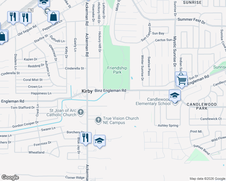 map of restaurants, bars, coffee shops, grocery stores, and more near 5700 Binz Engleman Road in San Antonio