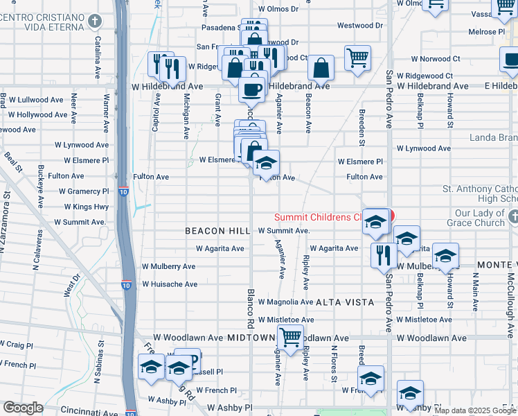 map of restaurants, bars, coffee shops, grocery stores, and more near 1501 1/2 Blanco Road in San Antonio