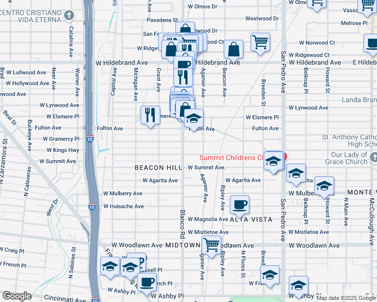 map of restaurants, bars, coffee shops, grocery stores, and more near 1501 1/2 Blanco Road in San Antonio