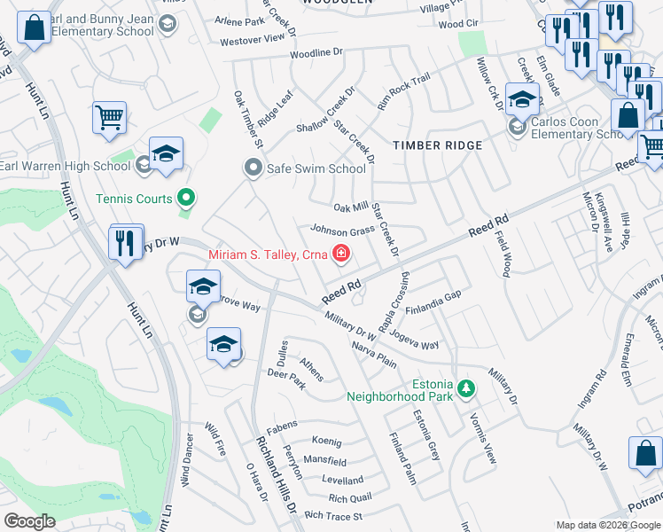 map of restaurants, bars, coffee shops, grocery stores, and more near 8315 Beauty Oaks in San Antonio