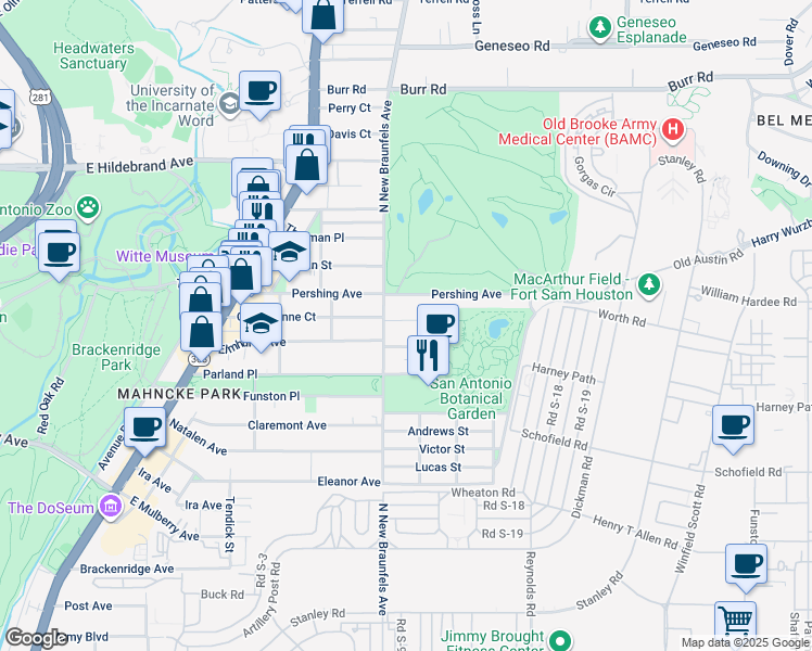 map of restaurants, bars, coffee shops, grocery stores, and more near 520 Queen Anne Court in San Antonio