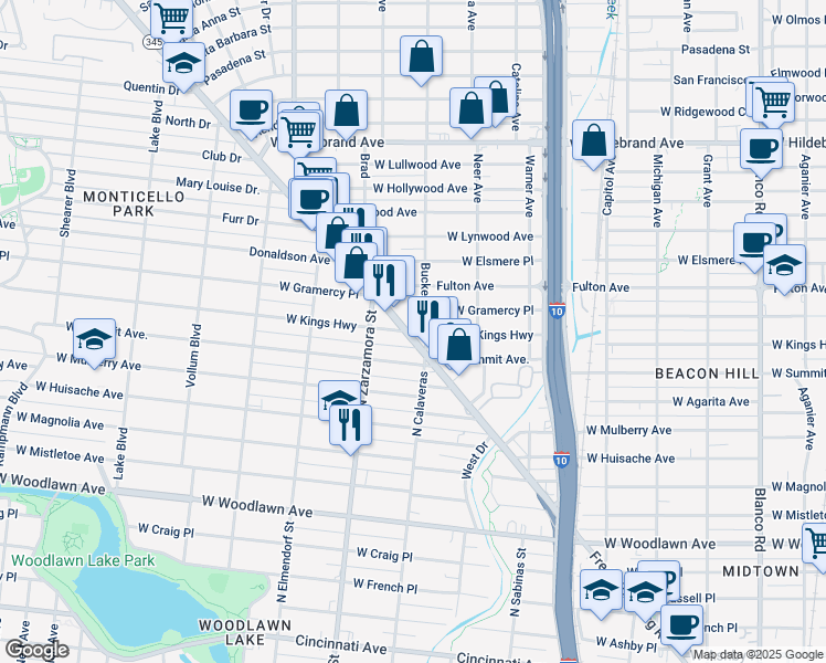map of restaurants, bars, coffee shops, grocery stores, and more near 1620 U.S. 87 Bus in San Antonio