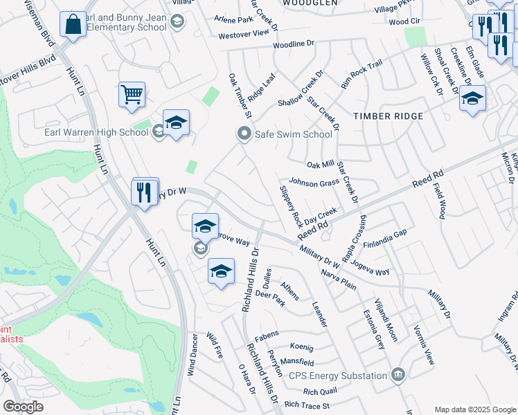 map of restaurants, bars, coffee shops, grocery stores, and more near 9118 Osage Valley in San Antonio
