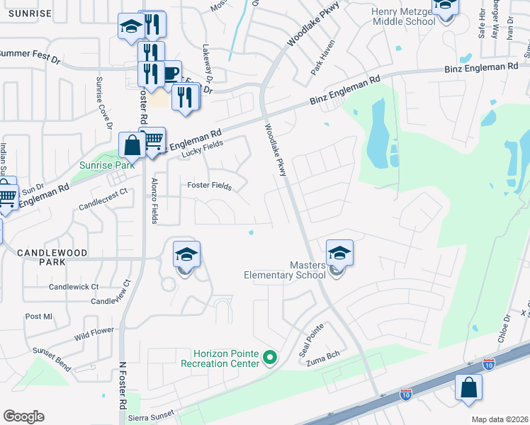 map of restaurants, bars, coffee shops, grocery stores, and more near 3327 Putnam Fields in Converse