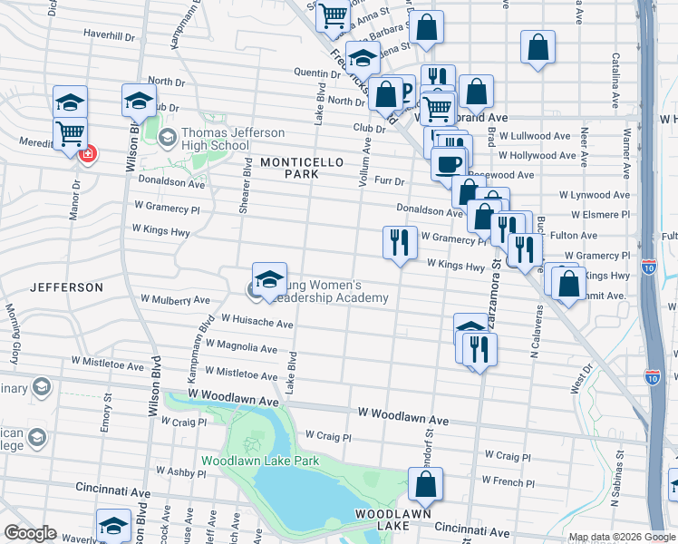 map of restaurants, bars, coffee shops, grocery stores, and more near 2015 West Summit in San Antonio