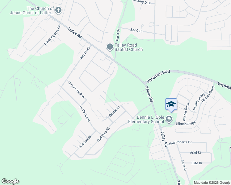 map of restaurants, bars, coffee shops, grocery stores, and more near 13503 Raytel Street in San Antonio