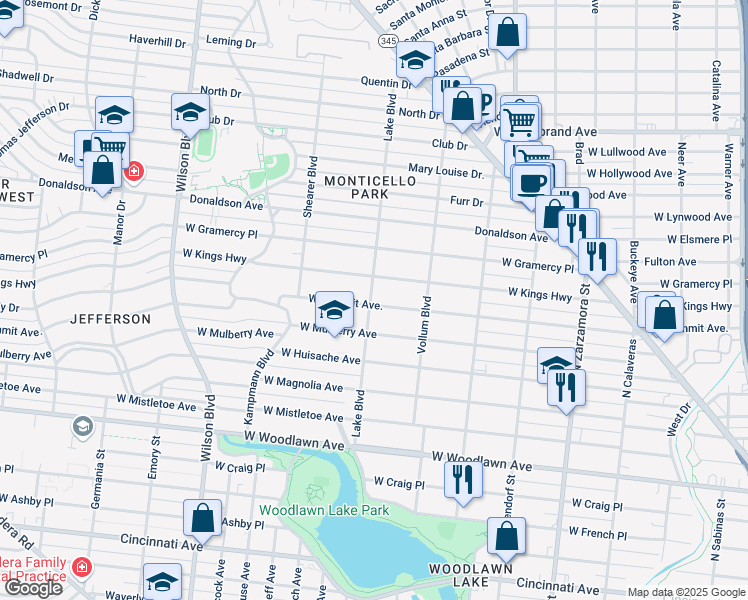 map of restaurants, bars, coffee shops, grocery stores, and more near 2055 West Summit in San Antonio
