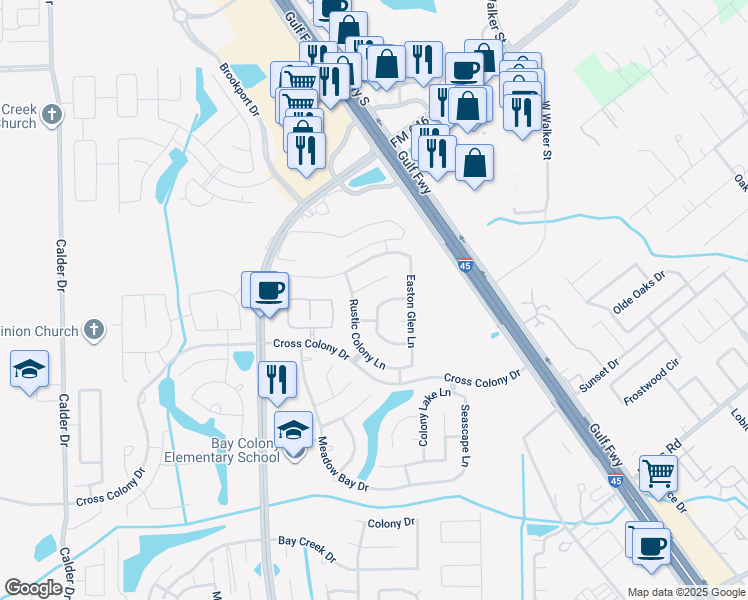 map of restaurants, bars, coffee shops, grocery stores, and more near 3124 Lodgemist Lane in Dickinson