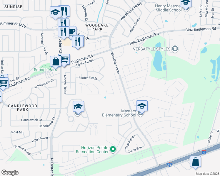 map of restaurants, bars, coffee shops, grocery stores, and more near 3327 Putnam Fields in Converse