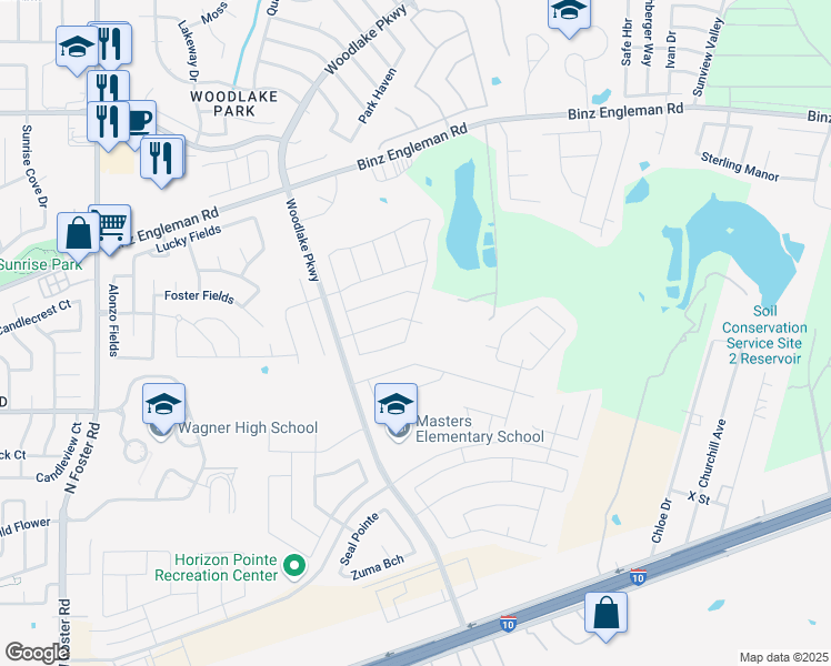 map of restaurants, bars, coffee shops, grocery stores, and more near 7159 Lunar Eclipse in Converse