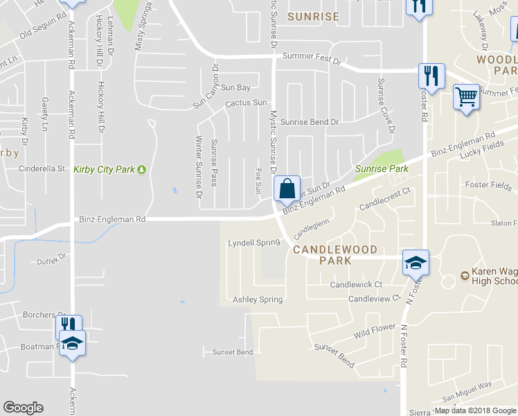 map of restaurants, bars, coffee shops, grocery stores, and more near 5834 Glacier Sun Drive in San Antonio