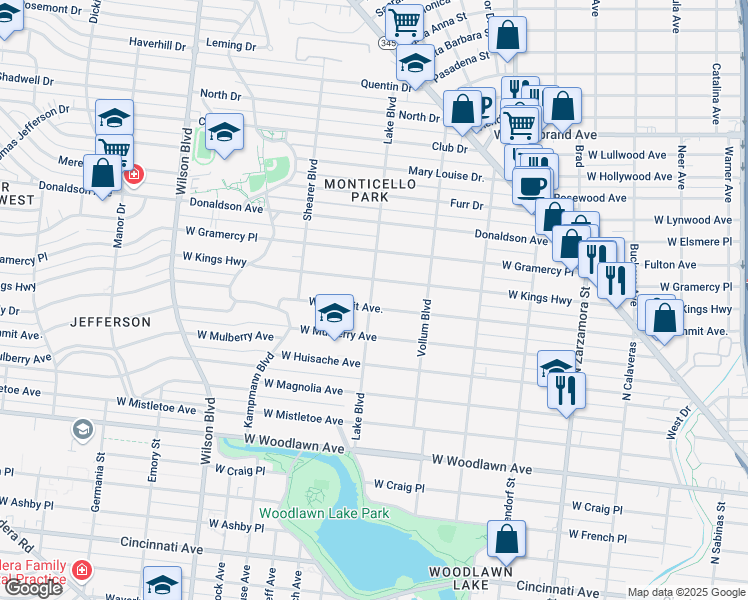 map of restaurants, bars, coffee shops, grocery stores, and more near 2055 West Summit in San Antonio