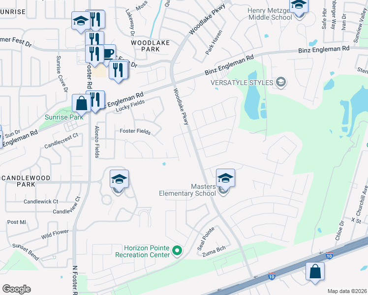 map of restaurants, bars, coffee shops, grocery stores, and more near 3315 Taurus Sky in Converse
