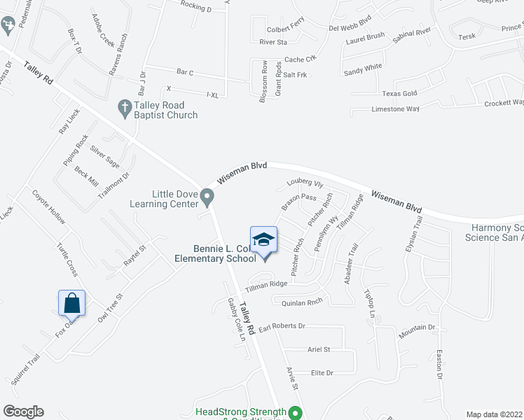 map of restaurants, bars, coffee shops, grocery stores, and more near 13307 Braxon Pass in San Antonio