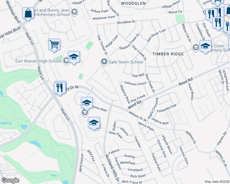 map of restaurants, bars, coffee shops, grocery stores, and more near 9118 Osage Valley in San Antonio