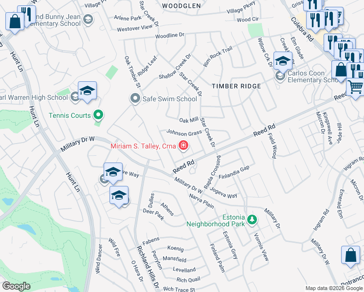 map of restaurants, bars, coffee shops, grocery stores, and more near 8315 Beauty Oaks in San Antonio