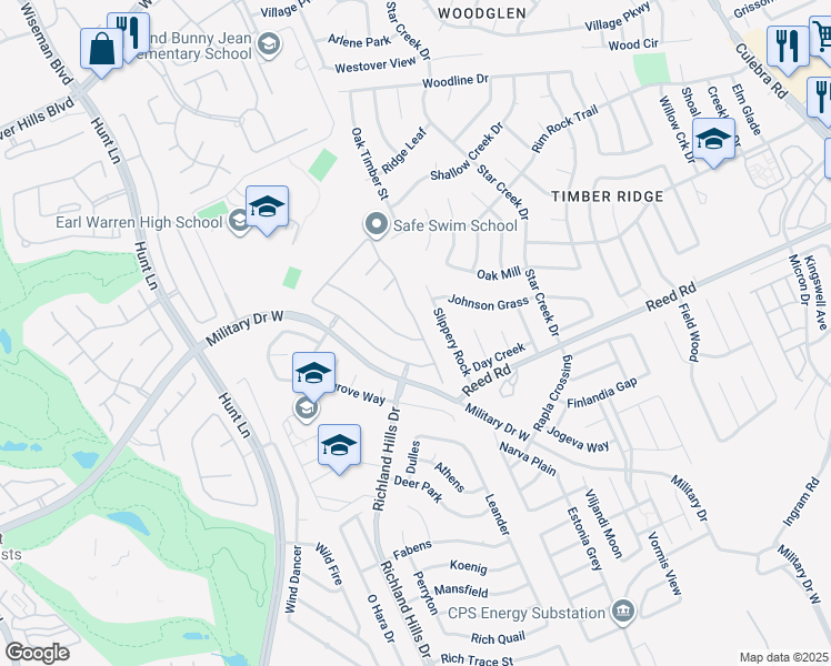 map of restaurants, bars, coffee shops, grocery stores, and more near 9118 Osage Valley in San Antonio