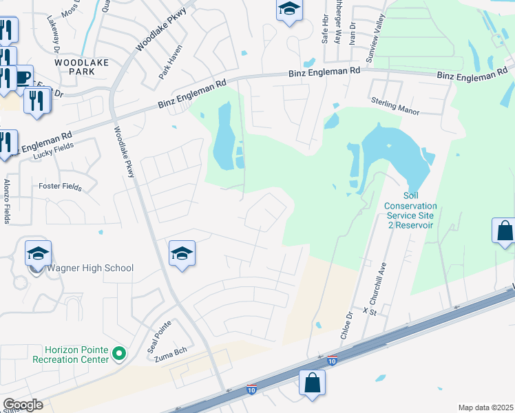 map of restaurants, bars, coffee shops, grocery stores, and more near 7231 Lunar Eclipse in Converse