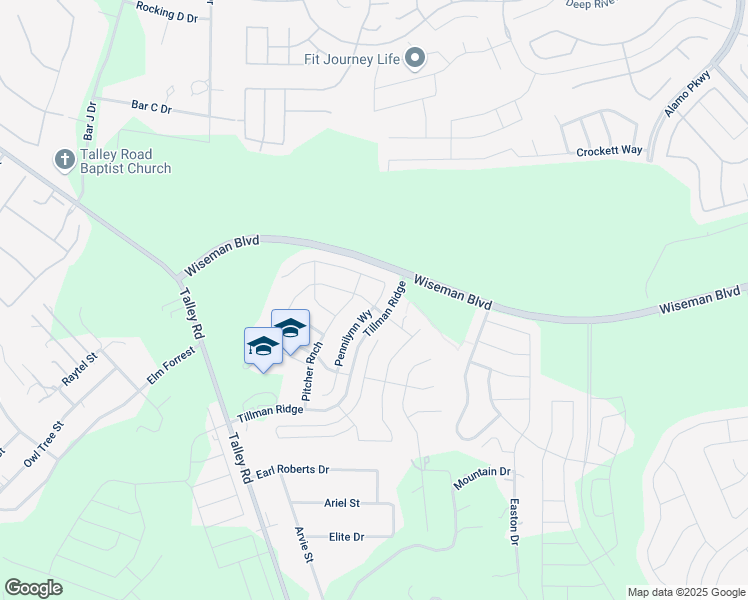 map of restaurants, bars, coffee shops, grocery stores, and more near 2480 Pennilynn Way in San Antonio