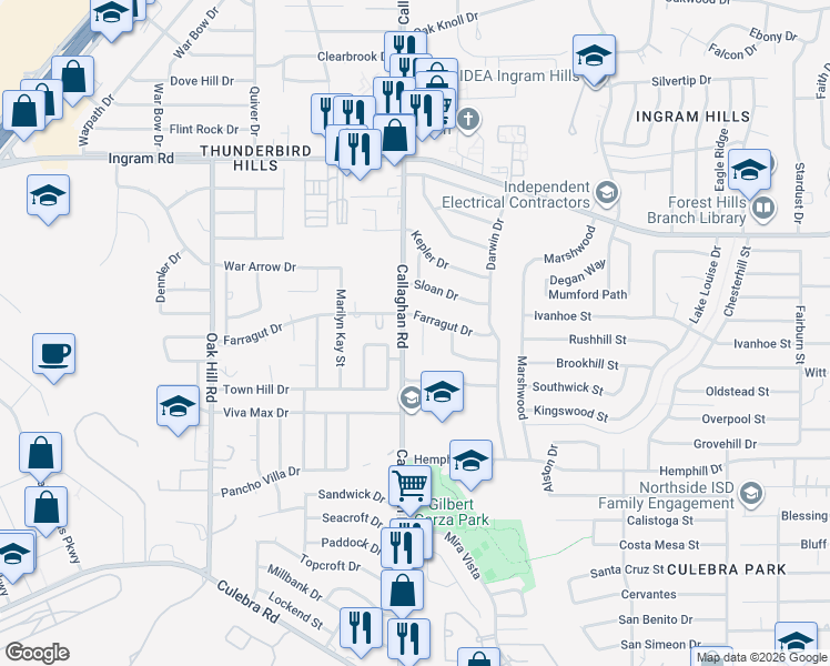 map of restaurants, bars, coffee shops, grocery stores, and more near in San Antonio