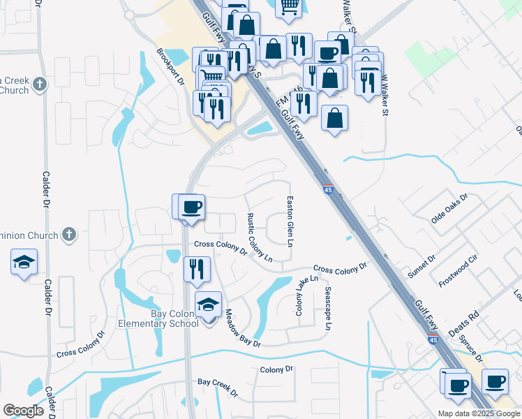 map of restaurants, bars, coffee shops, grocery stores, and more near 3124 Lodgemist Lane in Dickinson