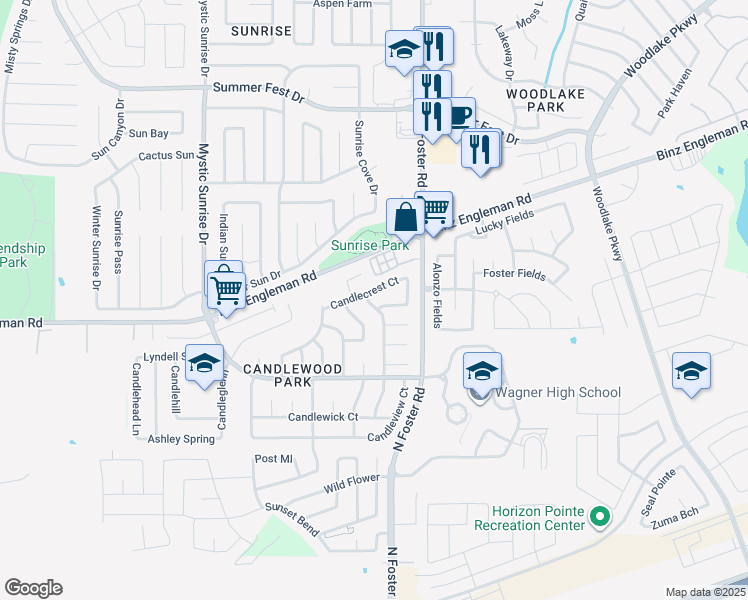 map of restaurants, bars, coffee shops, grocery stores, and more near 3314 Candleside Drive in San Antonio