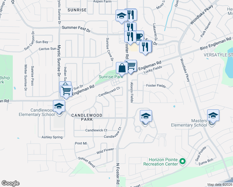 map of restaurants, bars, coffee shops, grocery stores, and more near 6502 Candlebrite Drive in San Antonio