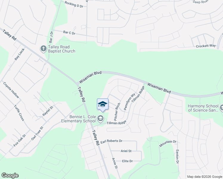 map of restaurants, bars, coffee shops, grocery stores, and more near 13307 Braxon Pass in San Antonio